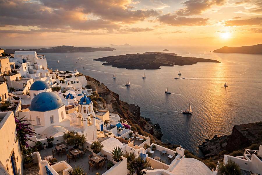 Santorini at sunset, among the best places to travel in the world