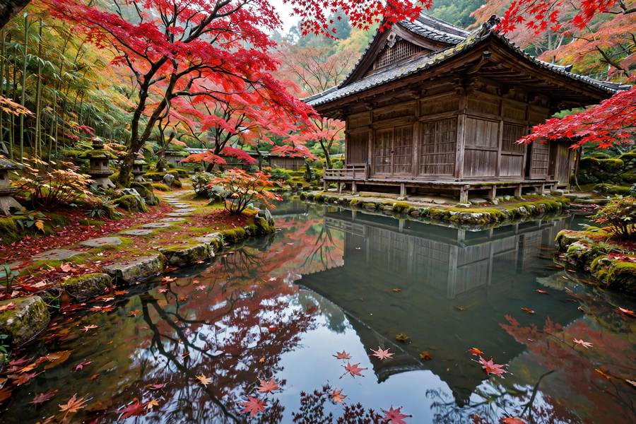 A Kyoto temple garden in autumn, one of the most beautiful best places to travel in the world