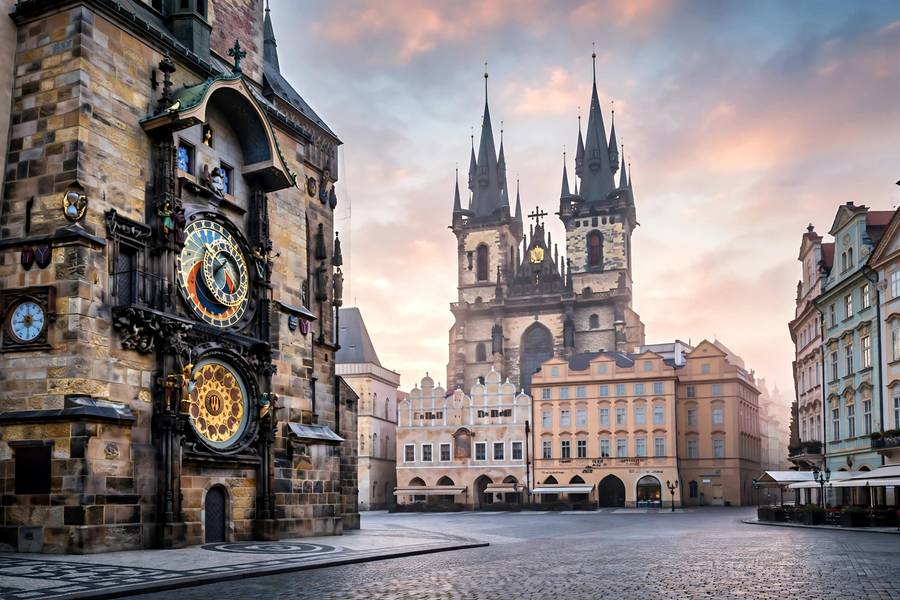 Prague's Old Town Square at dawn, among the best places to visit in Europe