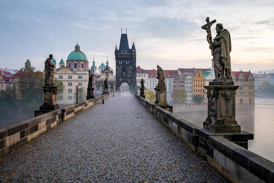 Charles Bridge Prague at dawn with no crowds
