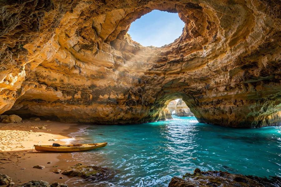 Benagil sea cave in Algarve Portugal with turquoise water