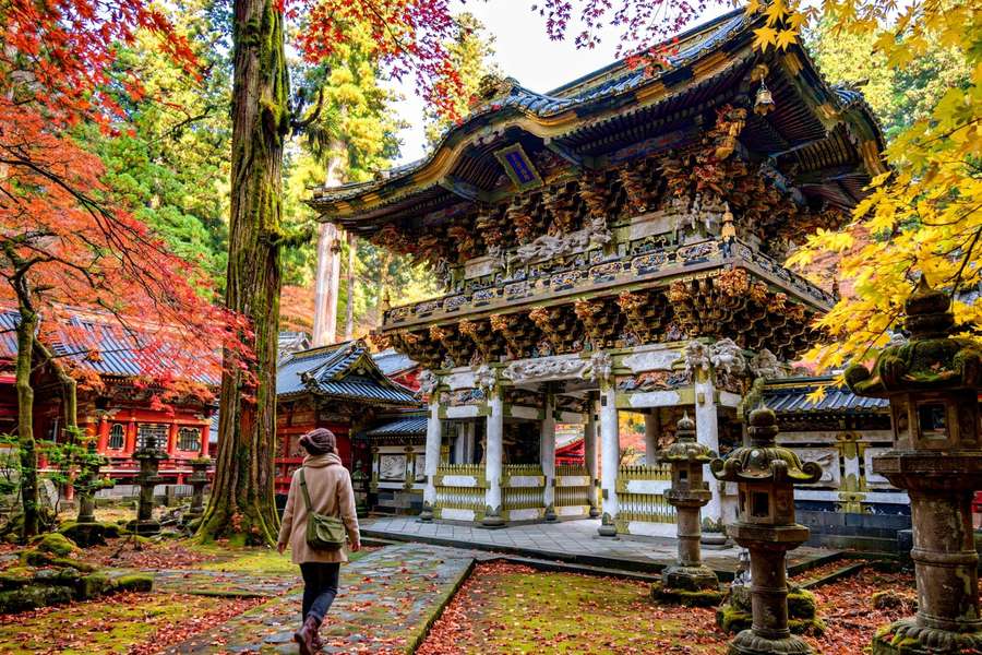 Nikko Toshogu shrine with autumn foliage colors