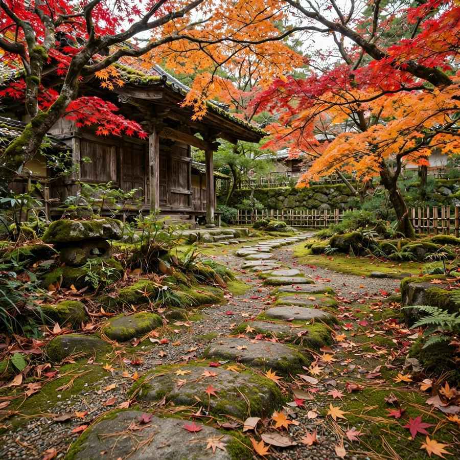 Brilliant autumn colors at a Kyoto temple garden — October is one of the best times for fall foliage trips