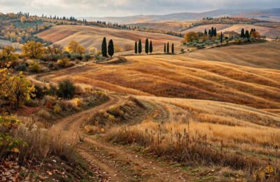 Tuscany Val dOrcia rolling hills in autumn golden colors