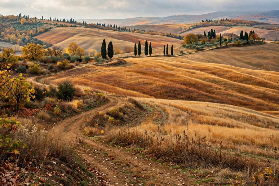 Tuscany Val dOrcia rolling hills in autumn golden colors