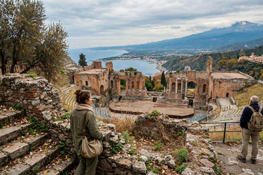 Sicily Taormina Greek theatre with sea view October