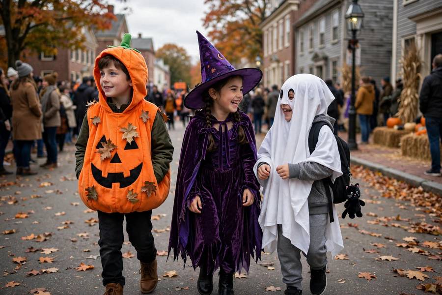 Kids in Halloween costumes at Salem parade October