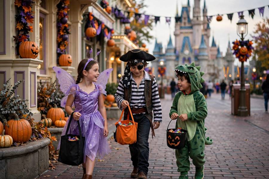 Kids trick or treating at Disney Halloween party