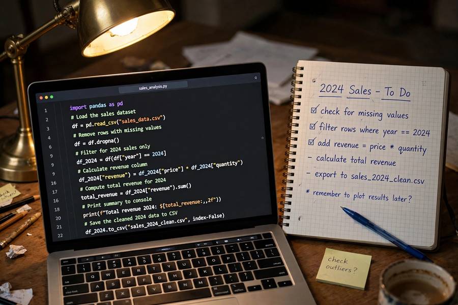Python code with syntax highlighting on a laptop screen