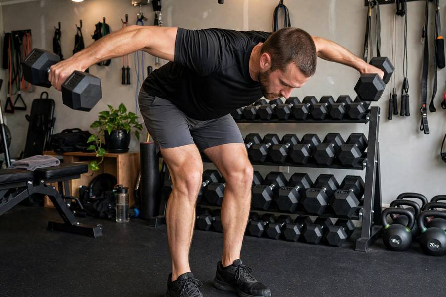 Athlete performing bent-over dumbbell reverse fly