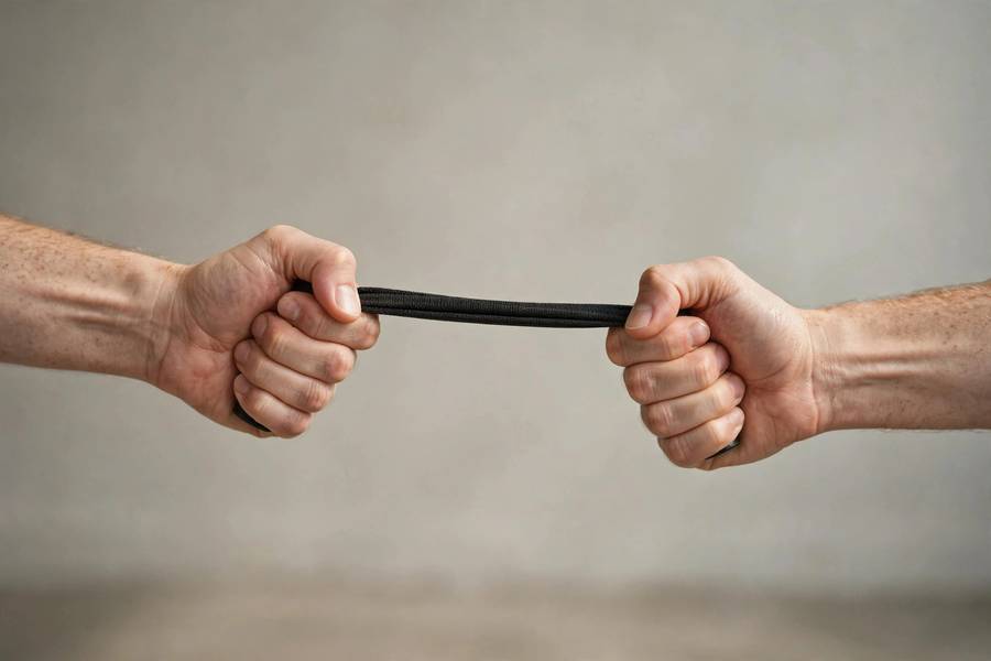 Close-up of resistance band pull-apart at chest height