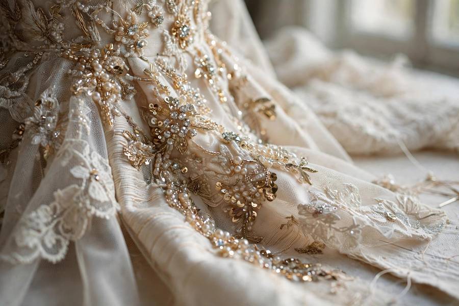 Intricate beadwork detail on a designer gown from the best red carpet looks