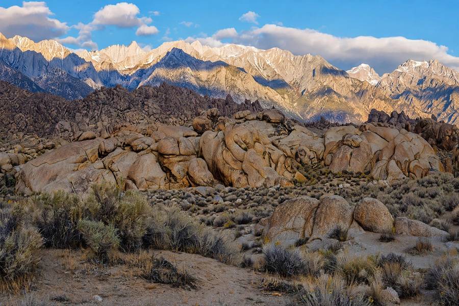 Eastern Sierra mountains with Alabama Hills foreground