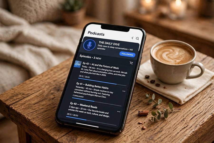 Browsing the best self improvement podcasts on a phone app