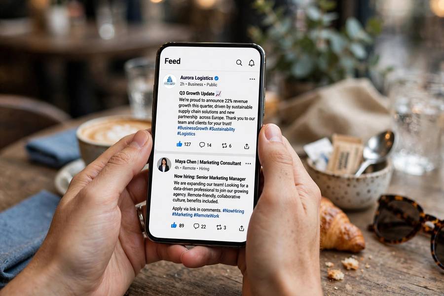Browsing business posts on a phone, evaluating the best social media platforms for small business