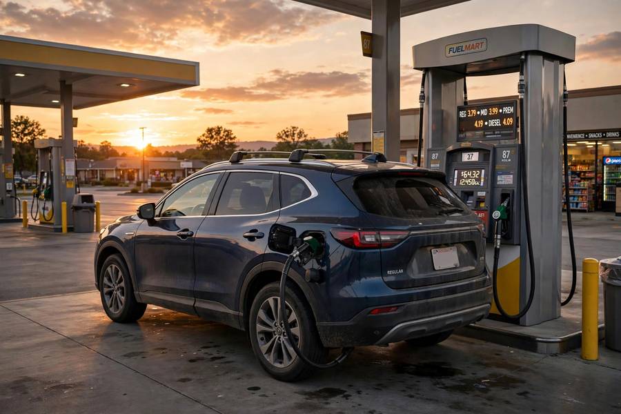 Fueling up a car — proper spark plug maintenance improves fuel economy