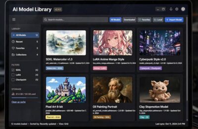 A library of Stable Diffusion checkpoint files showing different art style thumbnails