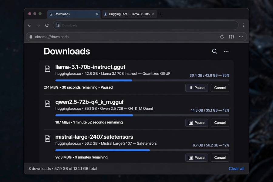 Downloading Stable Diffusion checkpoint model files showing progress bars