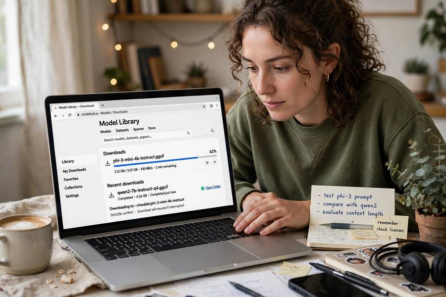 A person browsing an AI model library on a laptop