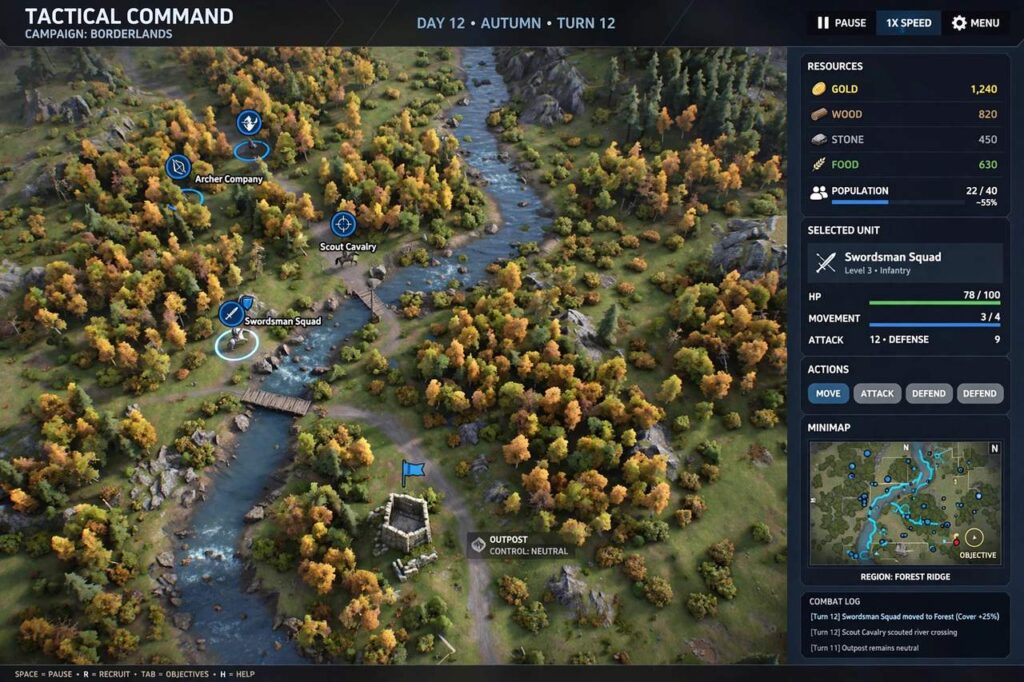 Strategy game map with units and tactical interface on PC