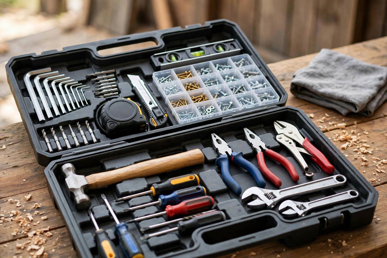 Toolbox with organized hand tools for home repairs