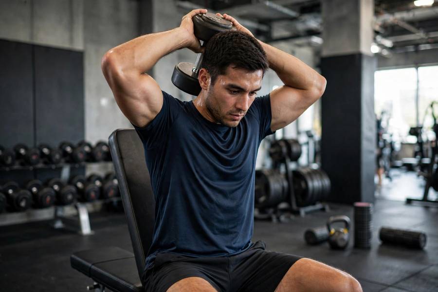 Athlete doing overhead dumbbell tricep extensions