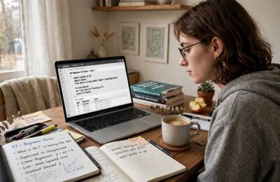 A beginner learning AI at a home desk setup