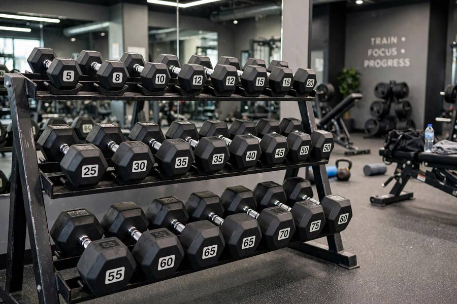 Dumbbell rack used in the best workout split for muscle gain