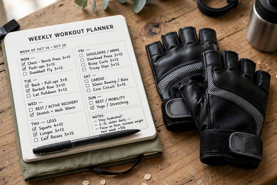 Planning the best workout split for muscle gain in a training log