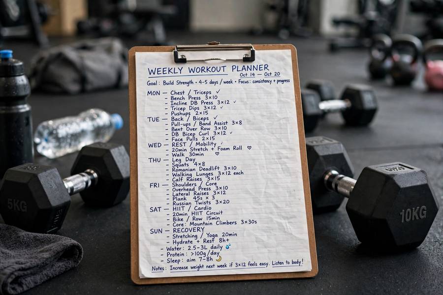 Weekly planner showing one of the best workout splits for training