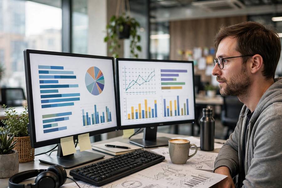 Data scientist reviewing training data for bias in machine learning models