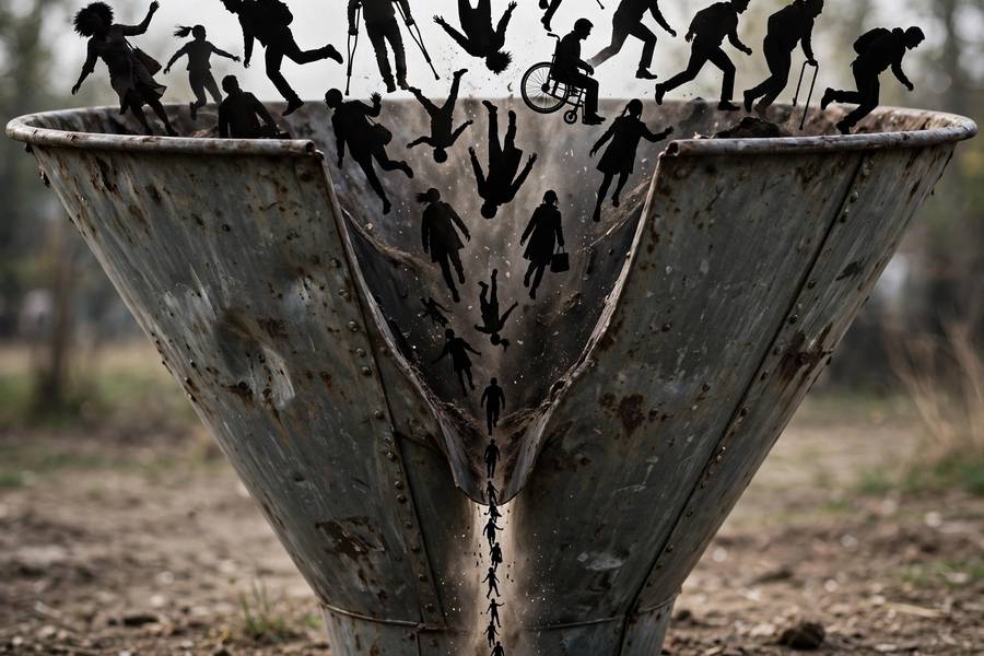 Conceptual image of how bias in machine learning narrows outcomes for certain groups