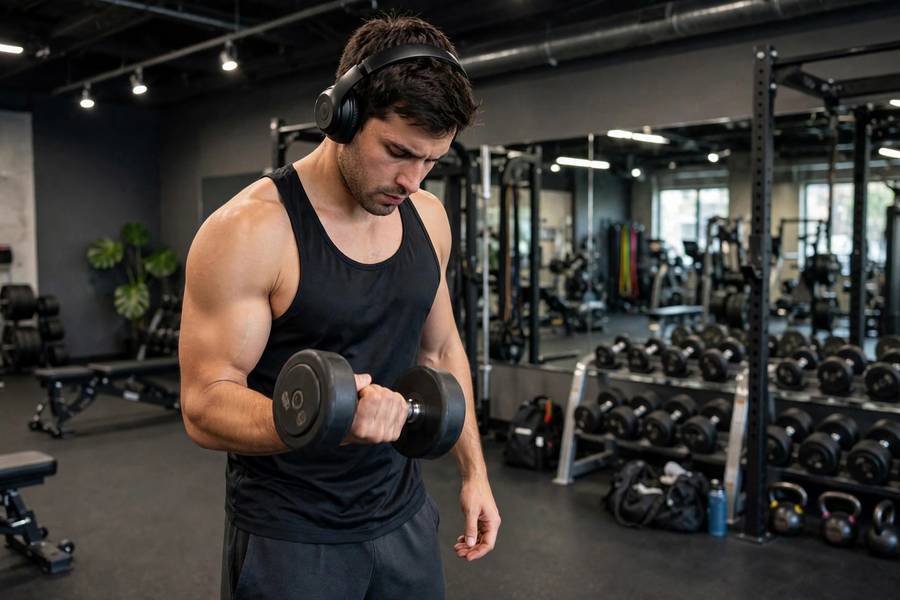 Man doing a dedicated arm day workout at the gym