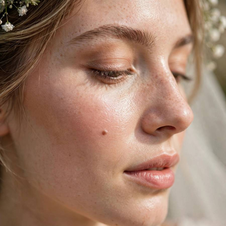 Natural bridal makeup close-up