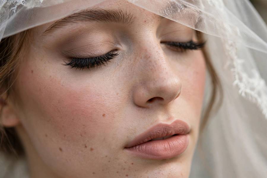 Matte bridal makeup close-up