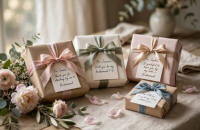 Wrapped presents and handwritten cards — thoughtful bridesmaid gift ideas start with presentation