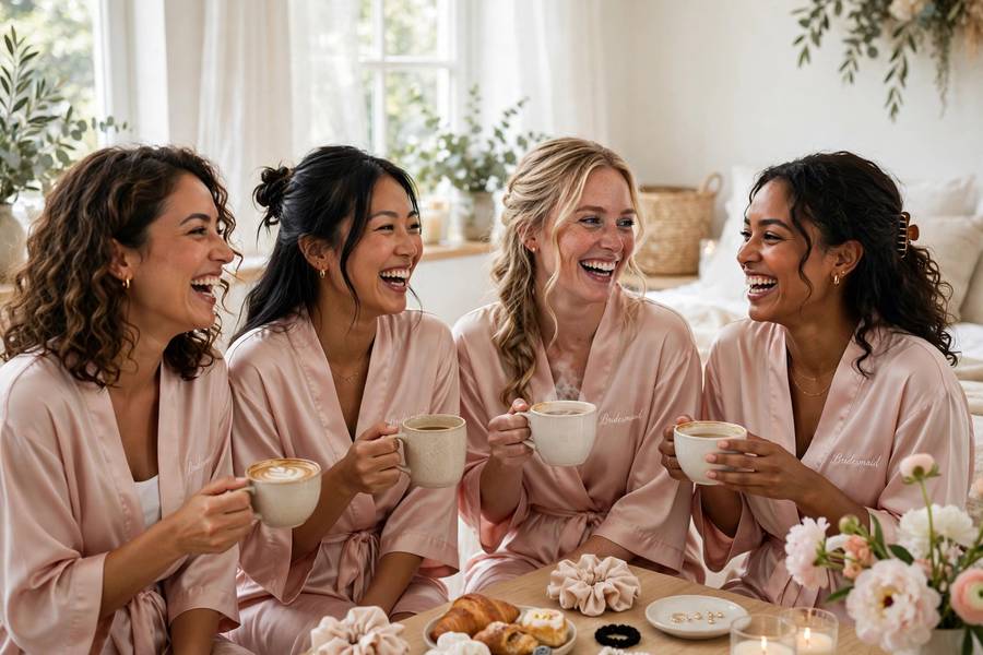 Bridesmaids on the wedding morning — experience-based bridesmaid gift ideas like a spa day create memories