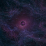 Artist's rendering of a dim magenta-purple brown dwarf glowing faintly at the center of a deep starfield with wispy clouds, photorealistic, no people
