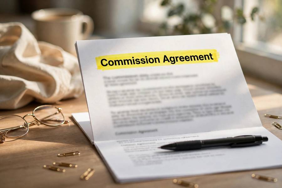 Contract with commission agreement highlighted
