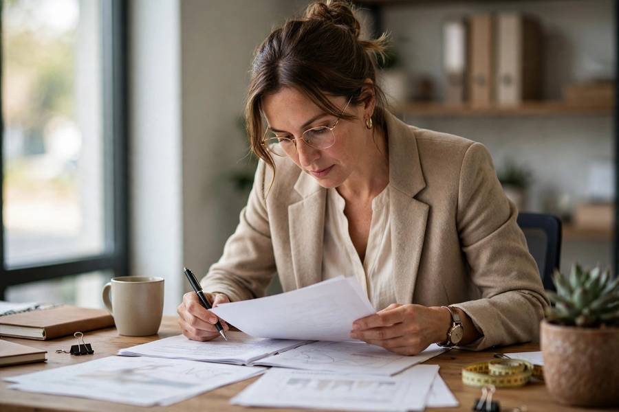 Professional appraiser examining business documents