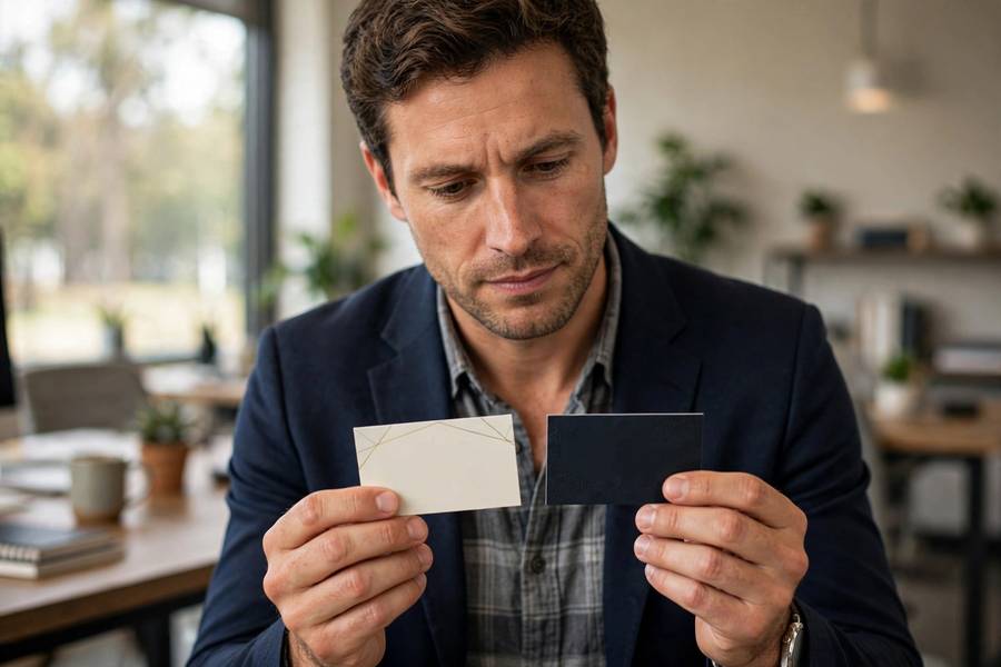 Comparing business name vs brand name difference on business cards