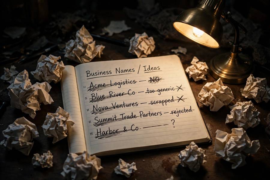 Rejected name ideas illustrating business naming mistakes to avoid