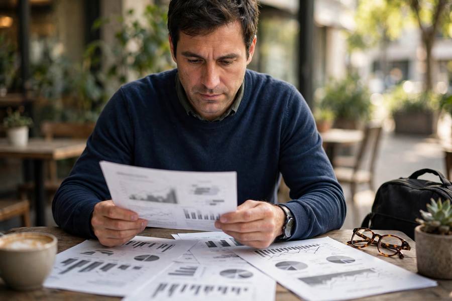 Business owner reviewing company valuation documents