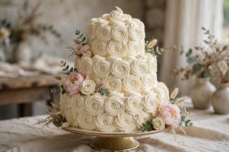 Buttercream wedding cake with texture