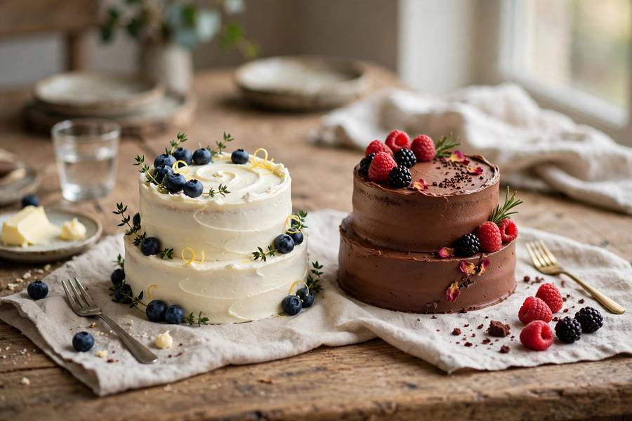 Two wedding cakes side by side for taste comparison