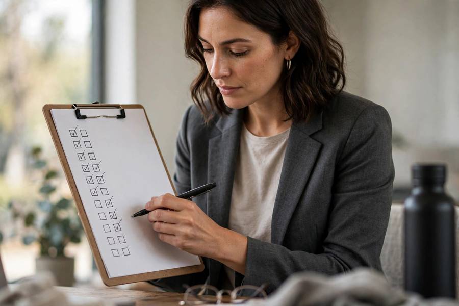 Business buyer checking off due diligence checklist on a clipboard