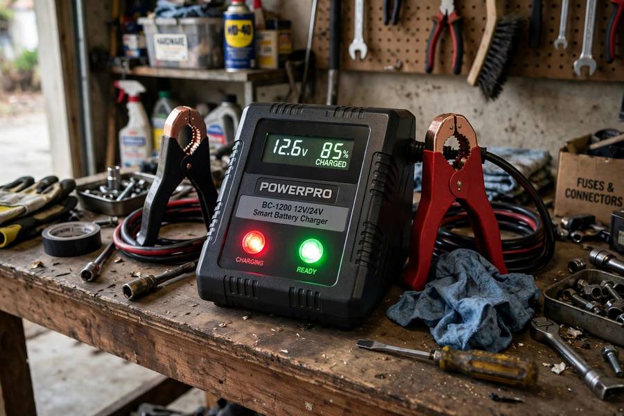 Charger indicators showing whether a dead car battery can be recharged