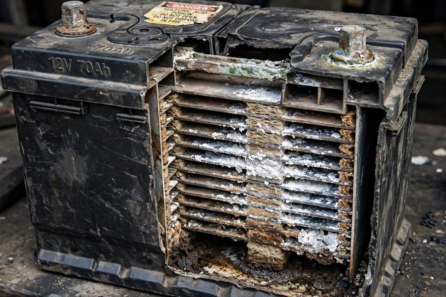 Sulfated battery plates that determine can a dead car battery be recharged