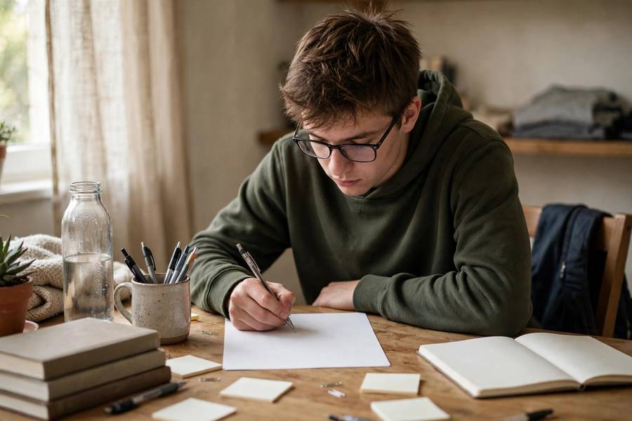 Student signing a college early decision agreement form