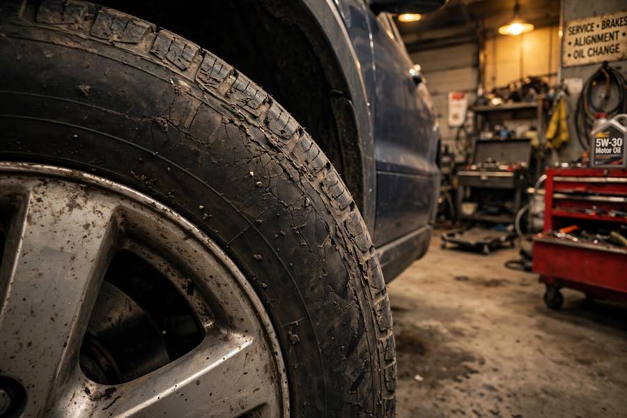 Uneven tire wear caused by driving with bad wheel alignment